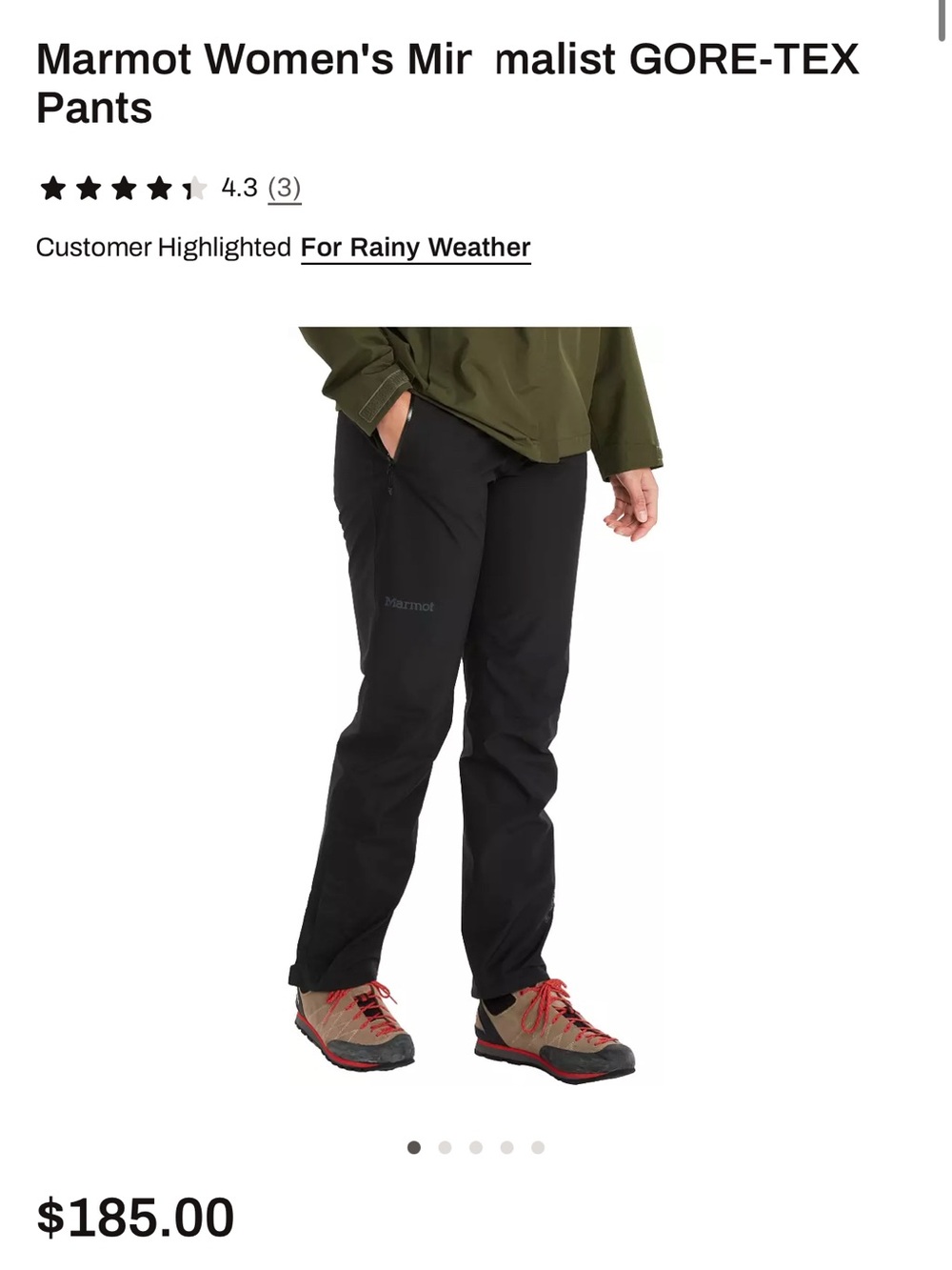 Marmot Women's Black Outdoor GORE-TEX Pants